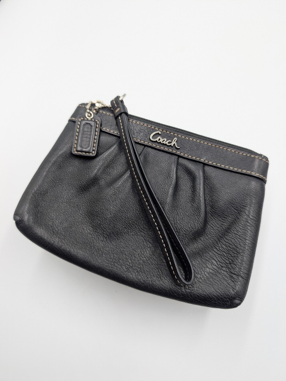 Coach Black Leather Wristlet with Contrast Stitching F43431